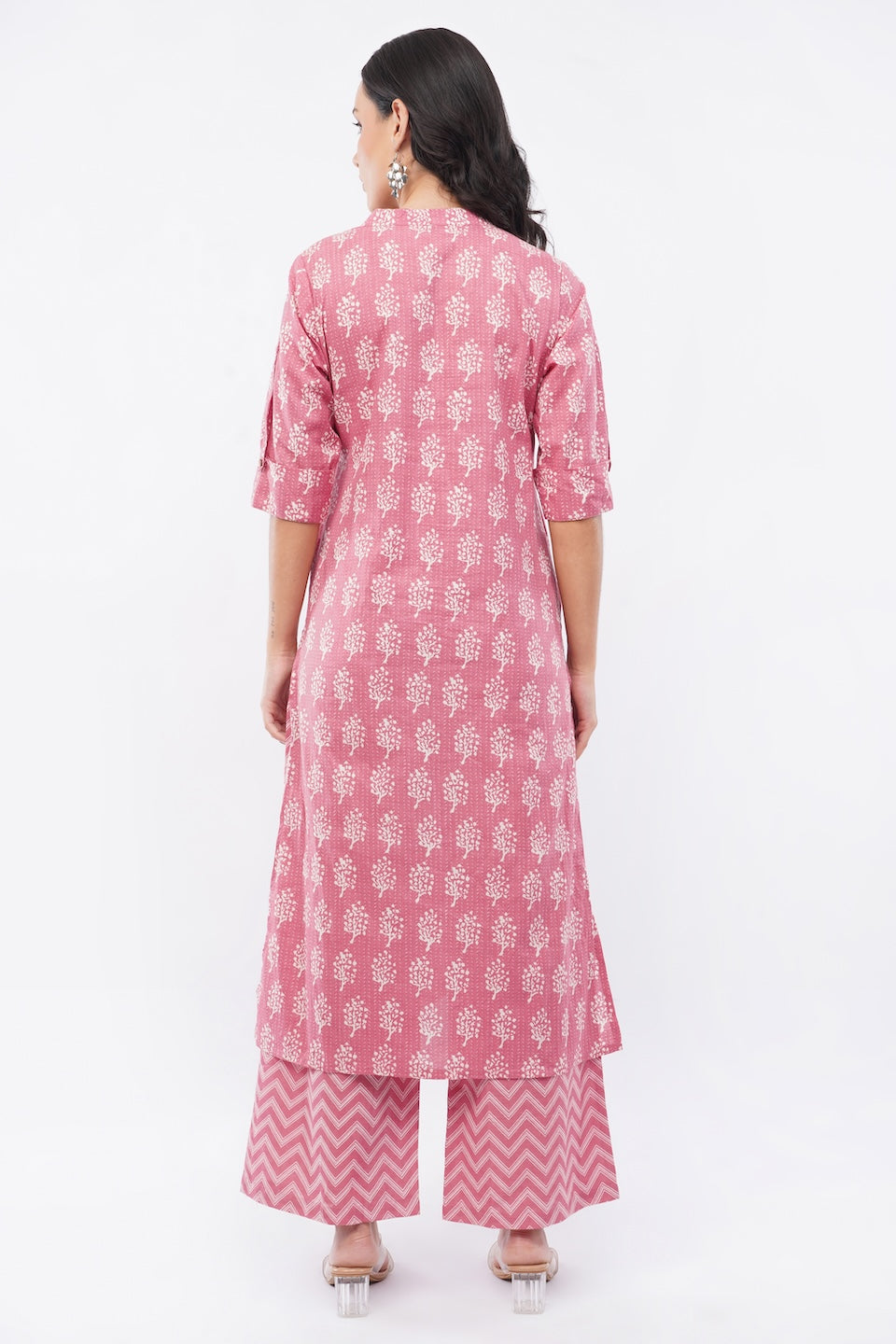 Women’s Pink Ethnic Printed Cotton Kurta Set with Palazzo Pant