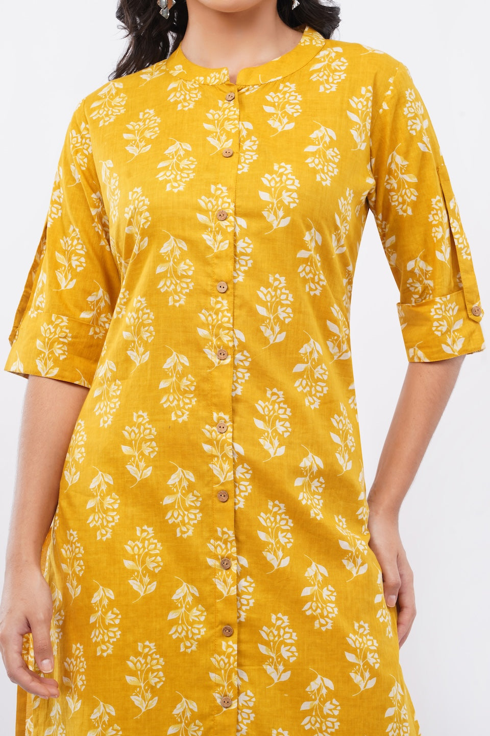Women’s Yellow Floral Ethnic Printed Cotton Kurta Set with Palazzo Pant