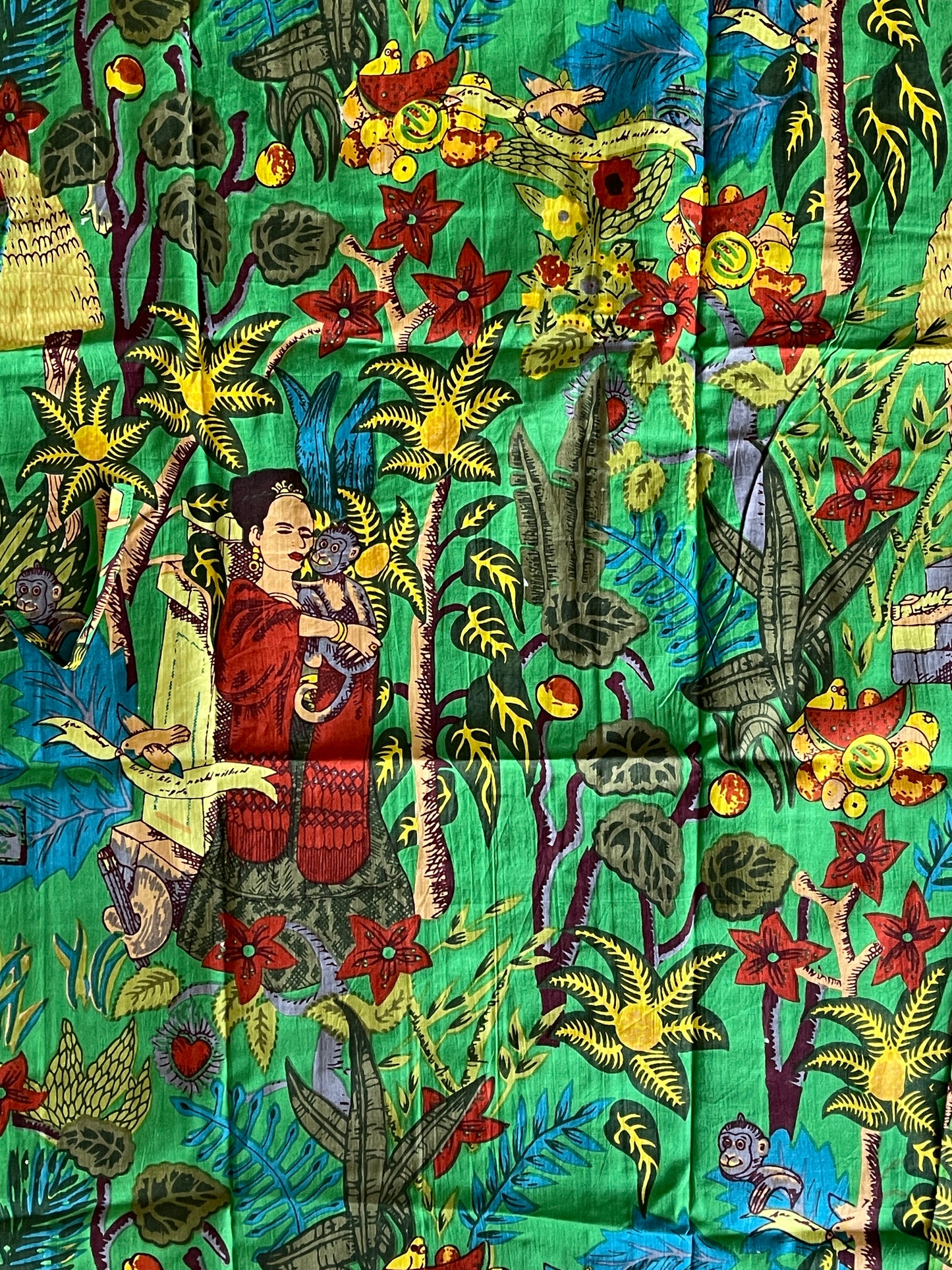 Cotton Printed Frida Green Kahlo Kimono Kaftan Bathrobe