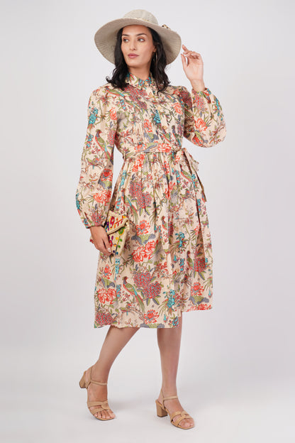 Tropical Avery Pleated Cotton Dress – Bird & Bloom Shirt Midi