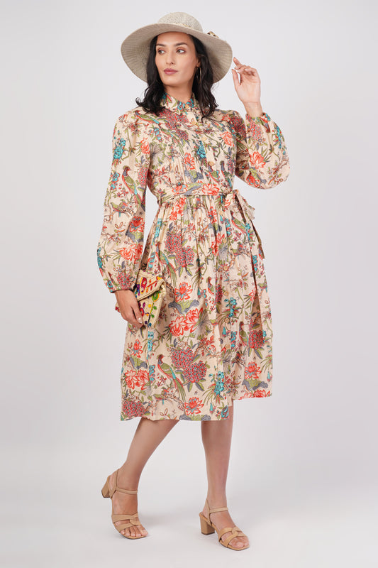 Tropical Avery Pleated Cotton Dress – Bird & Bloom Shirt Midi