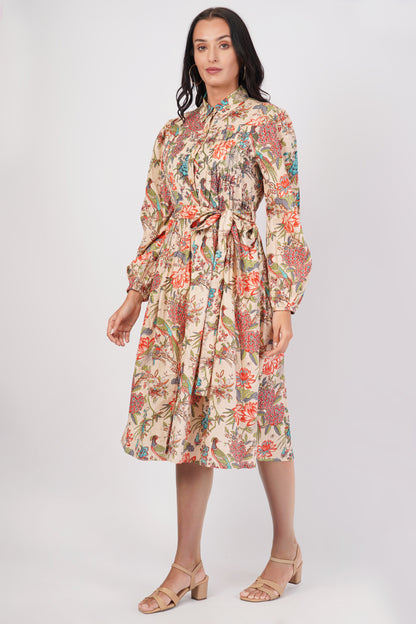 Tropical Avery Pleated Cotton Dress – Bird & Bloom Shirt Midi