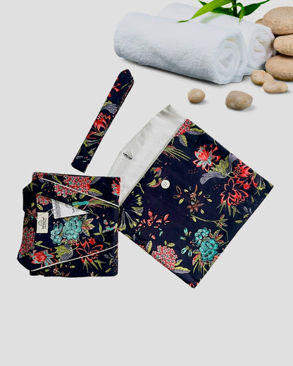 Cotton Bird Printed Black Kimono Kaftan Bathrobe