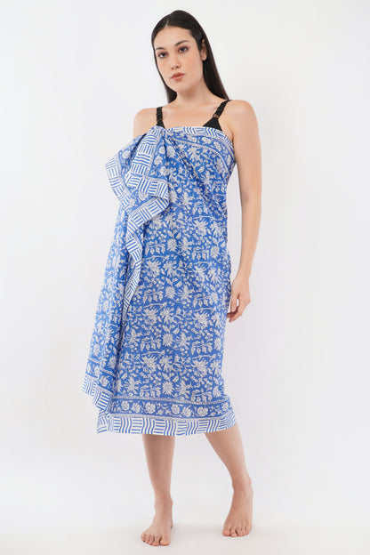 Cotton Hand Blue Floral Printed Beach Sarongs Wrap Neelkamal