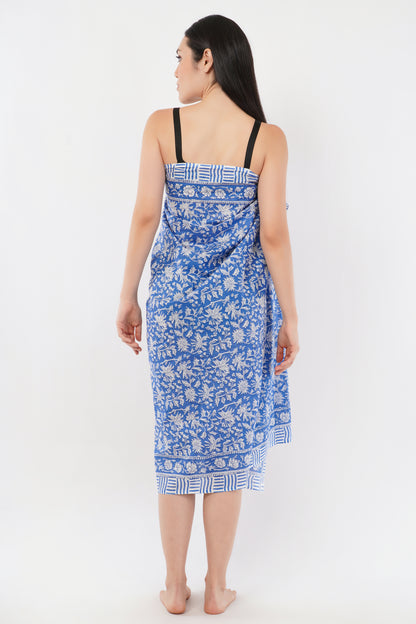 Cotton Hand Blue Floral Printed Beach Sarongs Wrap Neelkamal