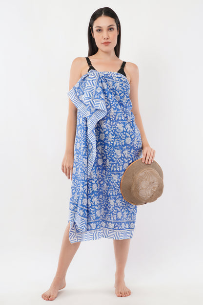 Cotton Hand Blue Floral Printed Beach Sarongs Wrap Neelkamal