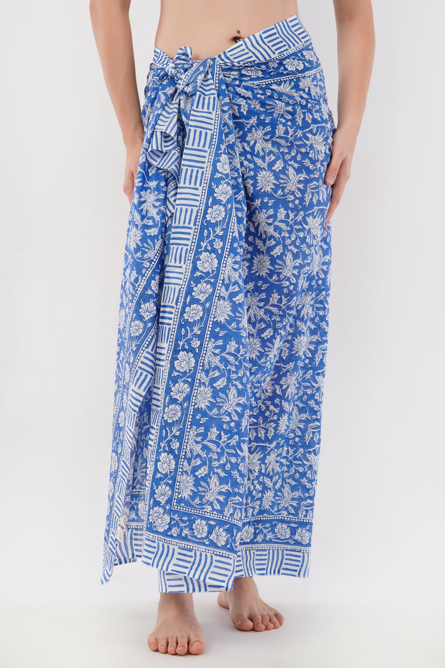 Cotton Hand Blue Floral Printed Beach Sarongs Wrap Neelkamal