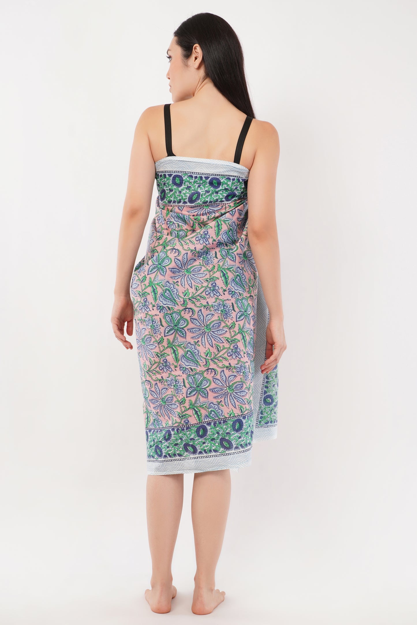 Cotton Hand Printed Turq Floral Beach Sarongs Wrap Gulbahar