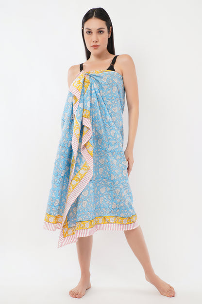Cotton Hand Printed Turquoise Beach Sarongs Wrap Neelam