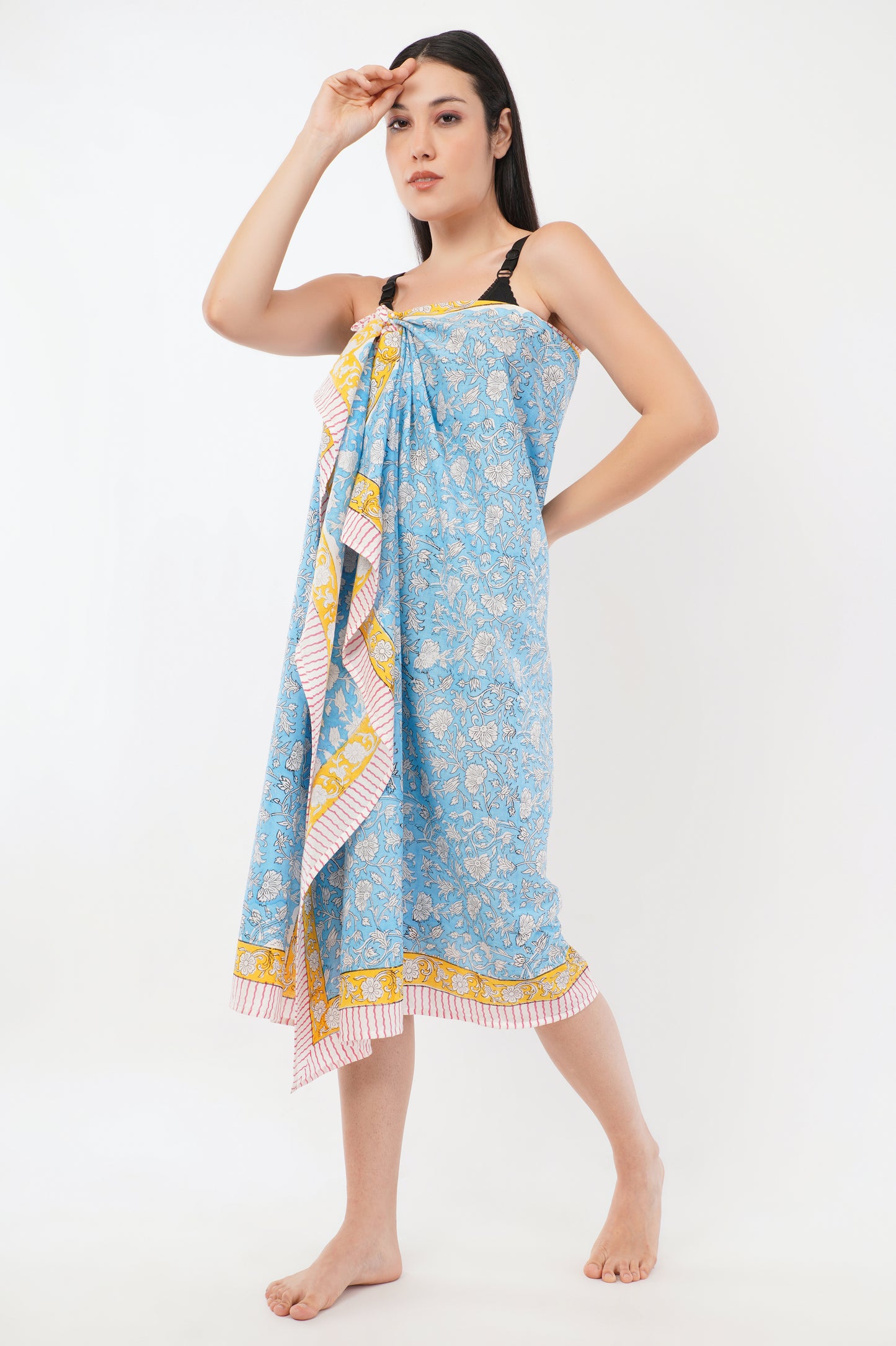 Cotton Hand Printed Turquoise Beach Sarongs Wrap Neelam