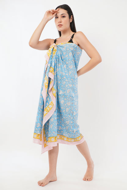 Cotton Hand Printed Turquoise Beach Sarongs Wrap Neelam