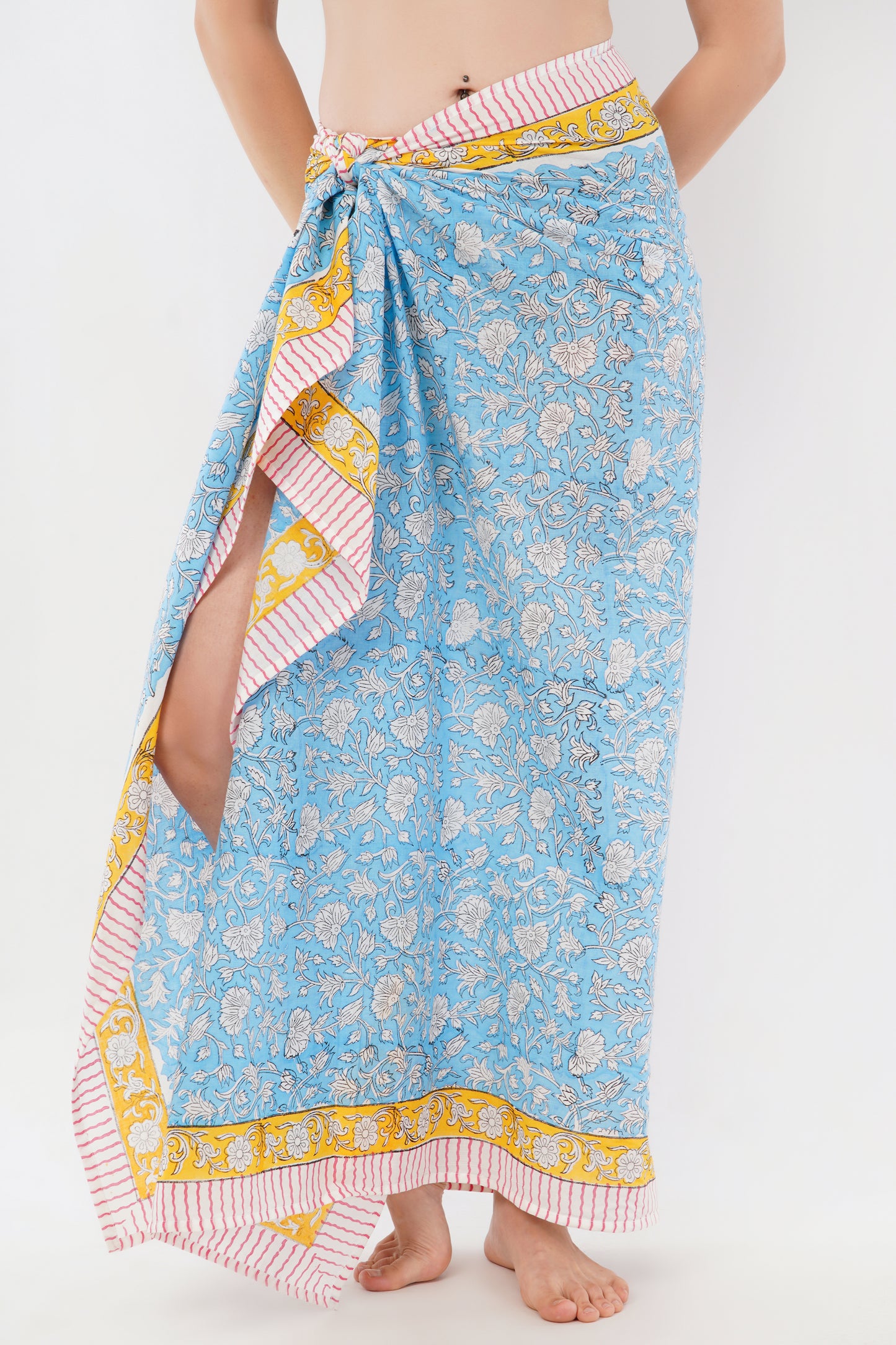 Cotton Hand Printed Turquoise Beach Sarongs Wrap Neelam