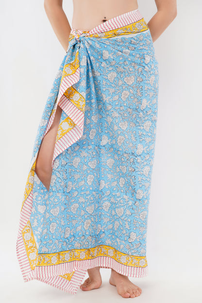 Cotton Hand Printed Turquoise Beach Sarongs Wrap Neelam