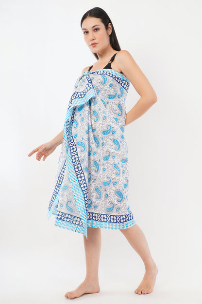 Cotton Hand Printed Blue Floral Beach Sarongs Wrap Malia