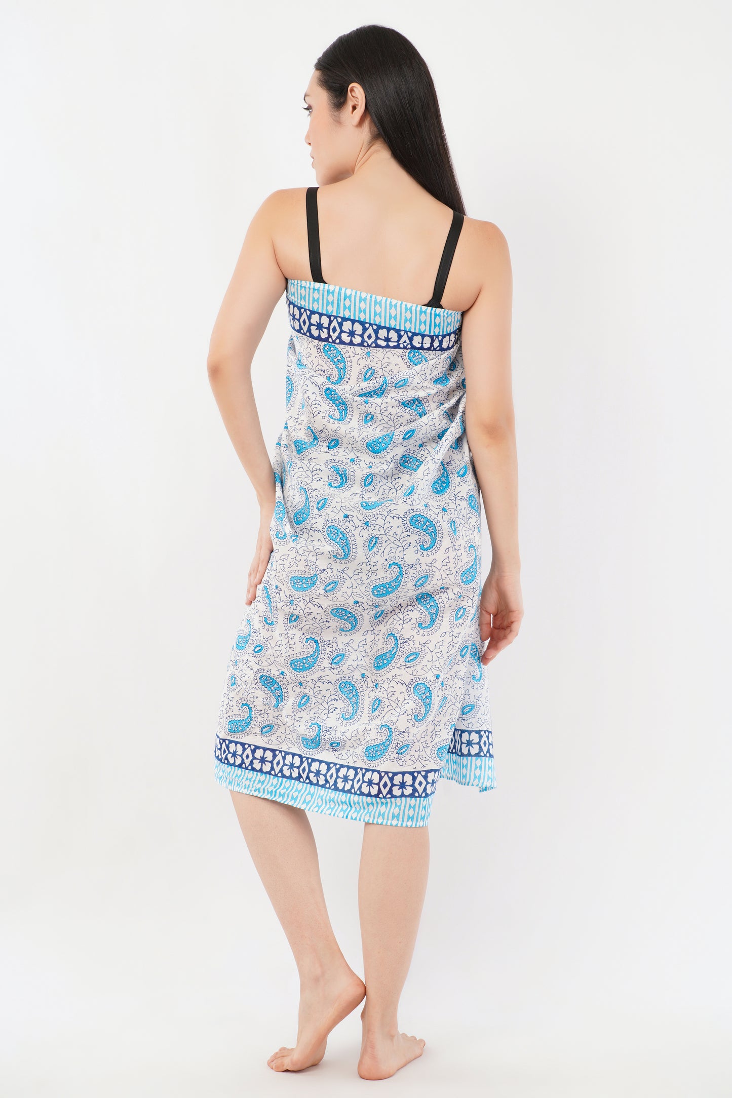 Cotton Hand Printed Blue Floral Beach Sarongs Wrap Malia