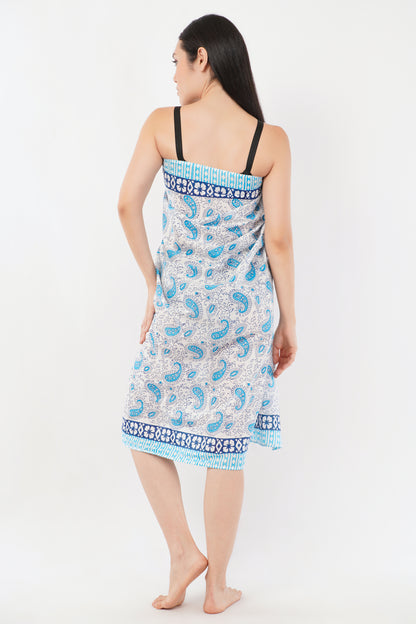 Cotton Hand Printed Blue Floral Beach Sarongs Wrap Malia