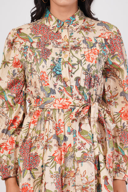 Tropical Avery Pleated Cotton Dress – Bird & Bloom Shirt Midi