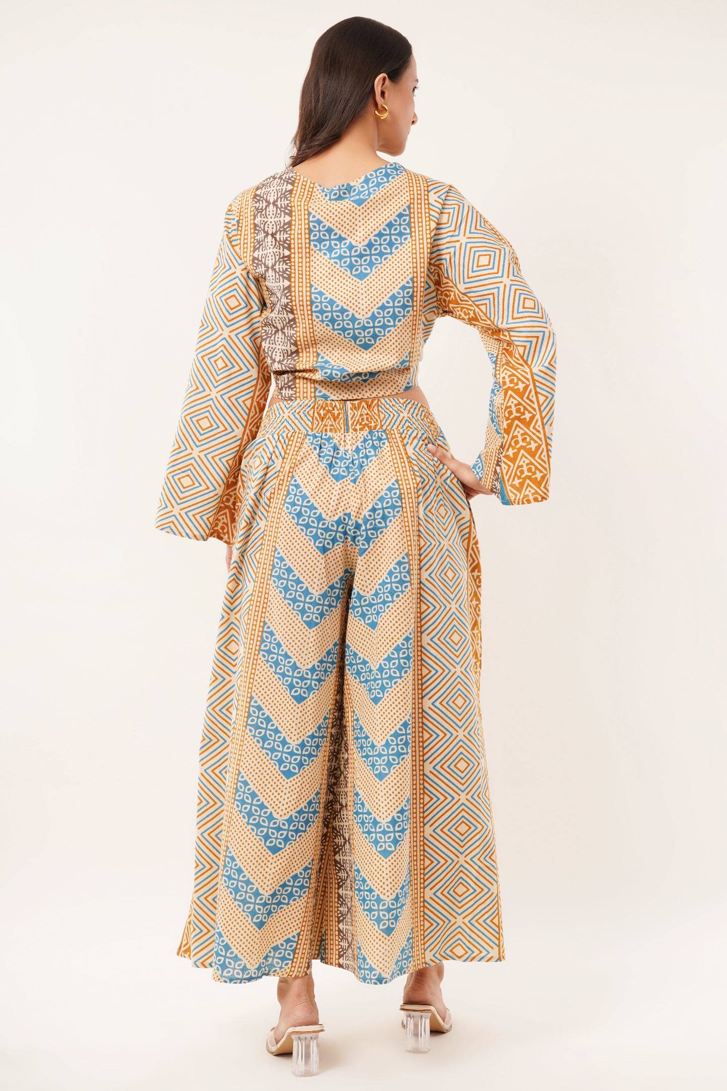 Cotton Mustard Printed Tie Top Plazzo 2 Piece Matching Co-Ord Set