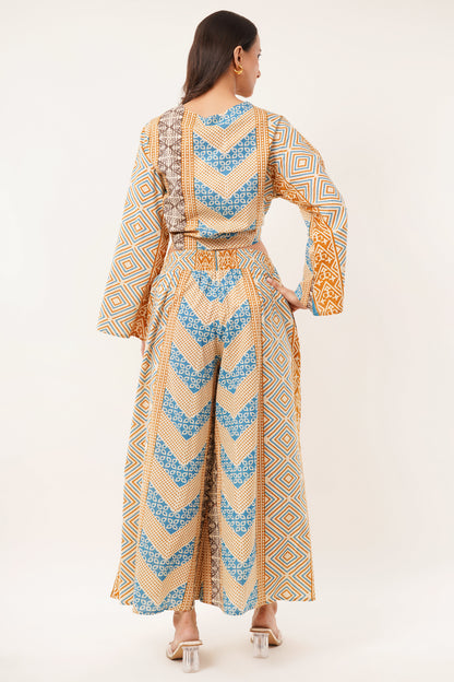 Cotton Mustard Printed Tie Top Plazzo 2 Piece Matching Co-Ord Set