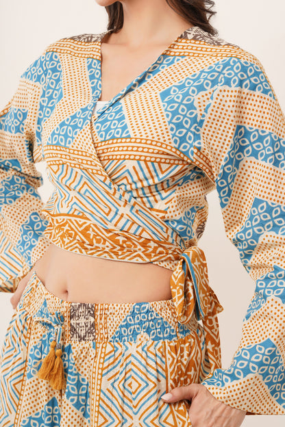 Cotton Mustard Printed Tie Top Plazzo 2 Piece Matching Co-Ord Set