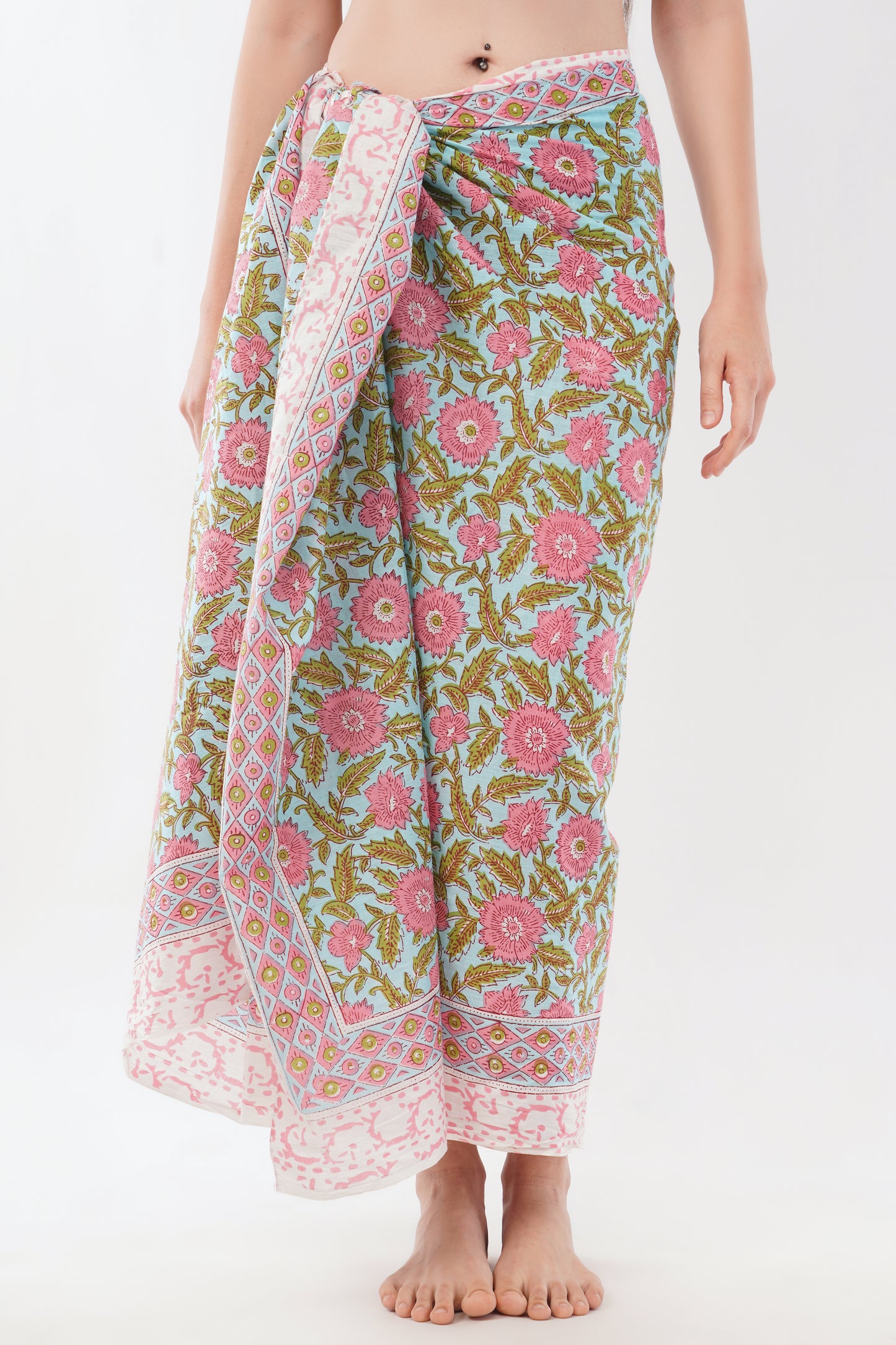Cotton Hand Printed Pink Floral Beach Sarongs Wrap Koori
