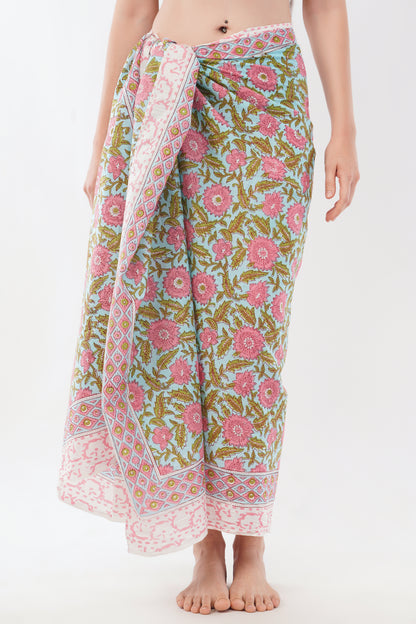 Cotton Hand Printed Pink Floral Beach Sarongs Wrap Koori