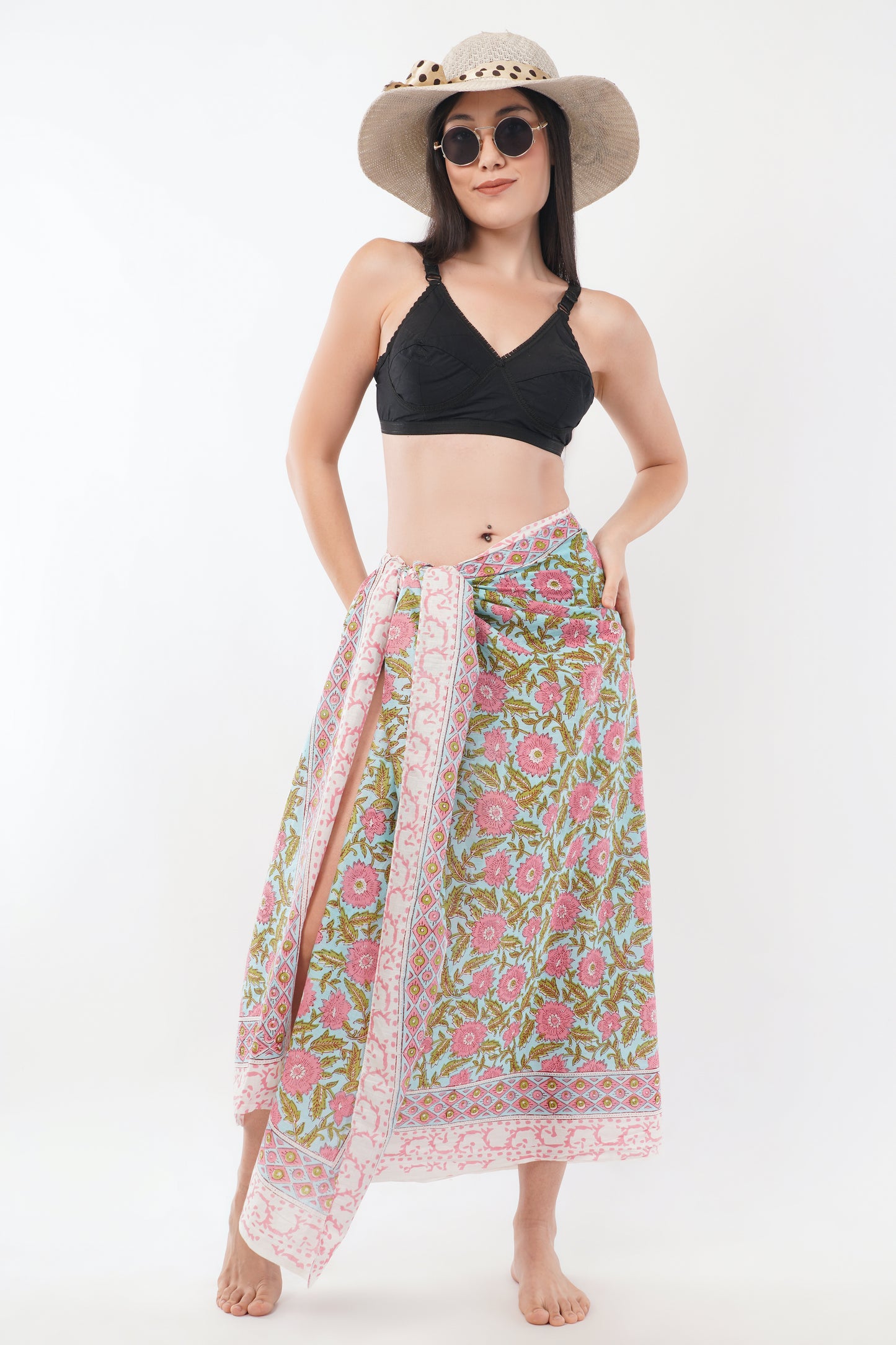 Cotton Hand Printed Pink Floral Beach Sarongs Wrap Koori