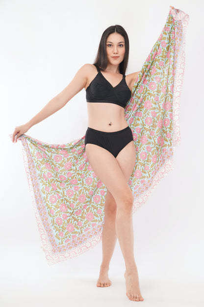 Cotton Hand Printed Pink Floral Beach Sarongs Wrap Koori