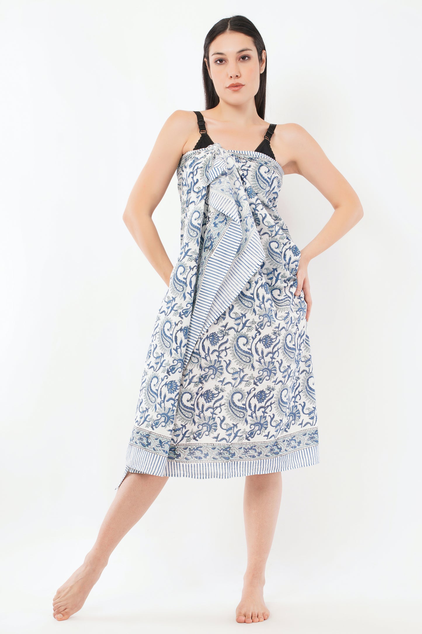 Cotton Blue Paisley Hand Printed Beach Sarongs Wrap Marlu