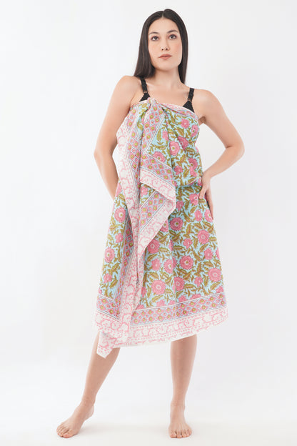 Cotton Hand Printed Pink Floral Beach Sarongs Wrap Koori