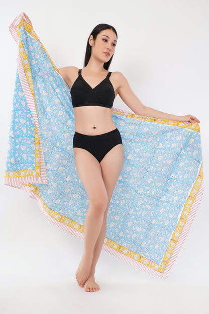Cotton Hand Printed Turquoise Beach Sarongs Wrap Neelam