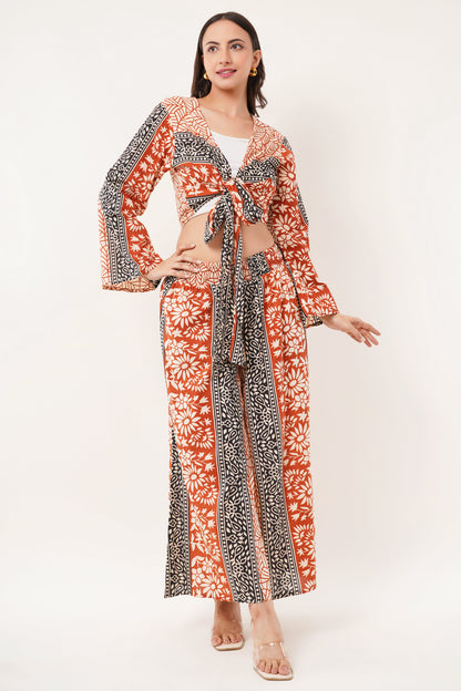 Cotton Rust Black Printed Tie Top Plazzo 2 Piece Matching Co-Ord Set 2