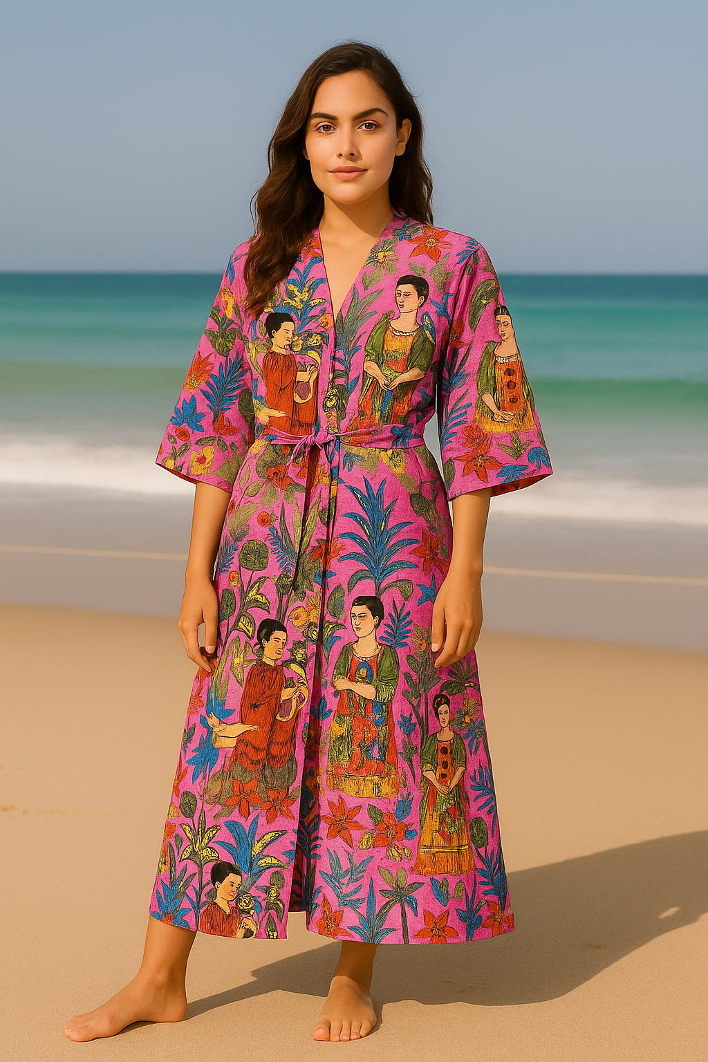 Pink Frida Kahalo Kimono Bathrobe