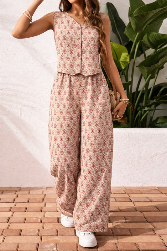 Cotton Gul-e-Bagru Sleeveless Top & Palazzo Summer Casual Co-Ord Set