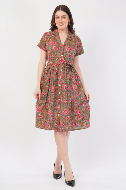 Hand Block Printed Cotton Shirt Dress – Pink Meadow