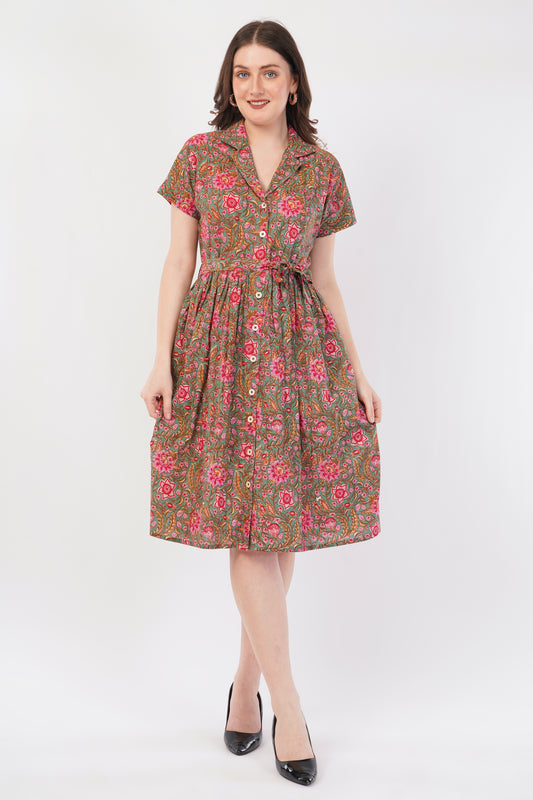 Hand Block Printed Cotton Shirt Dress – Pink Meadow