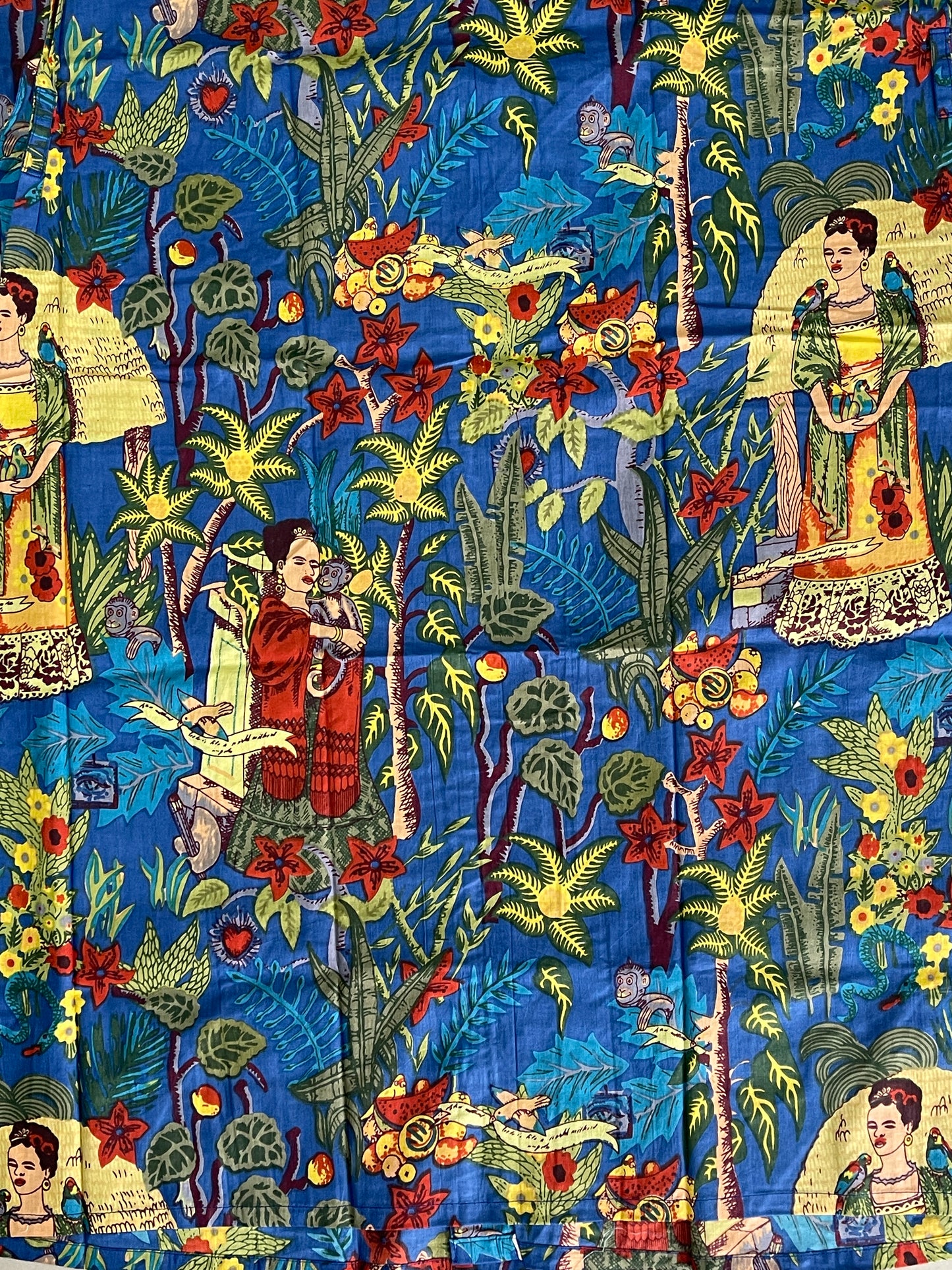 Cotton Printed Blue Frida Kahlo Kimono Kaftan Bathrobe