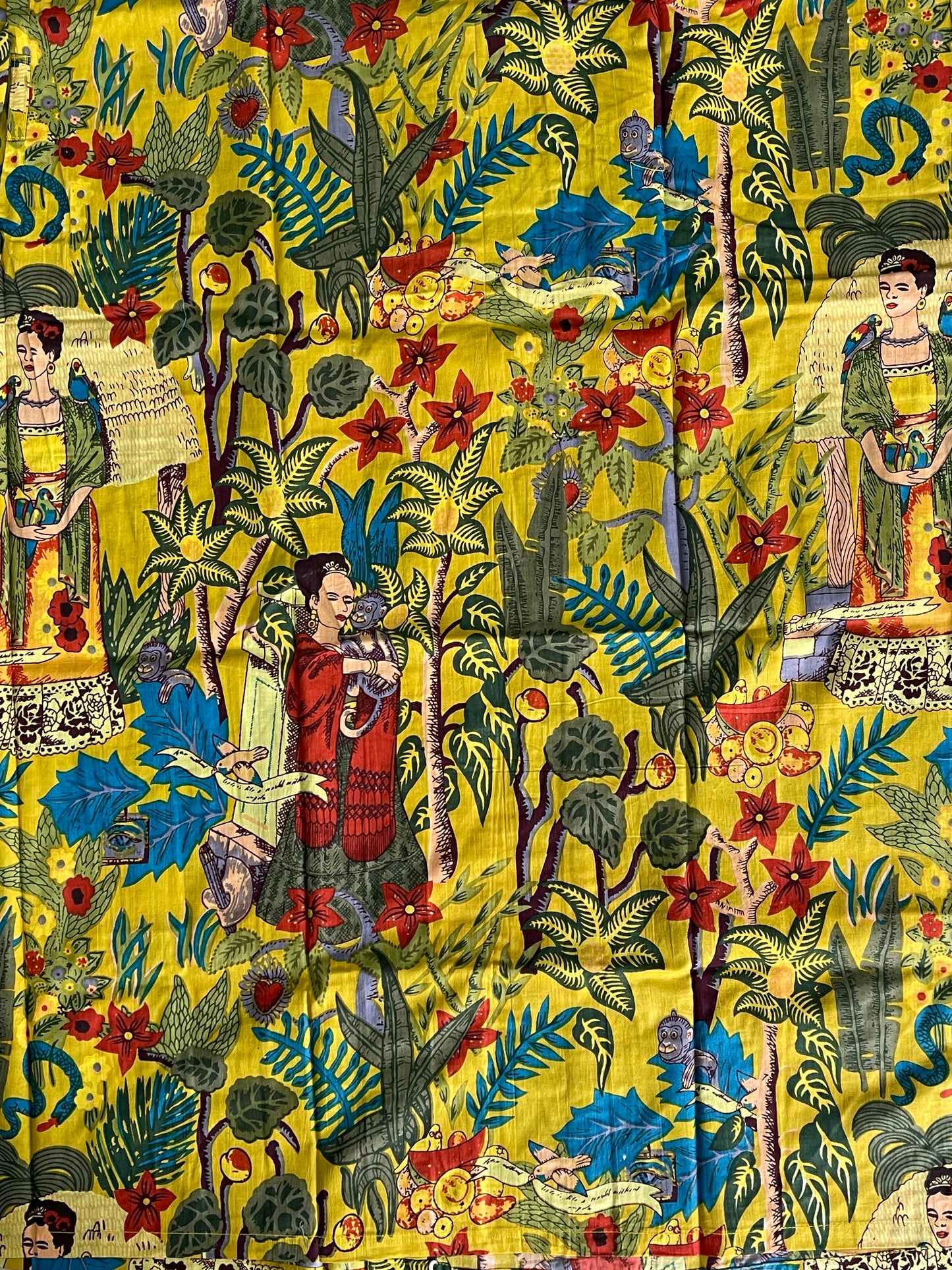 Cotton Printed Mustard Kahlo Kimono Kaftan Bathrobe