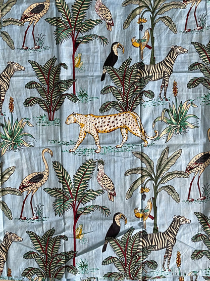 Cotton Safari Animal Printed Sky Blue Kimono Kaftan Bathrobe