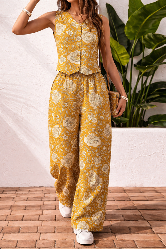 Cotton Sunpetal Floral Sleeveless Top & Palazzo Summer Casual Co-Ord Set