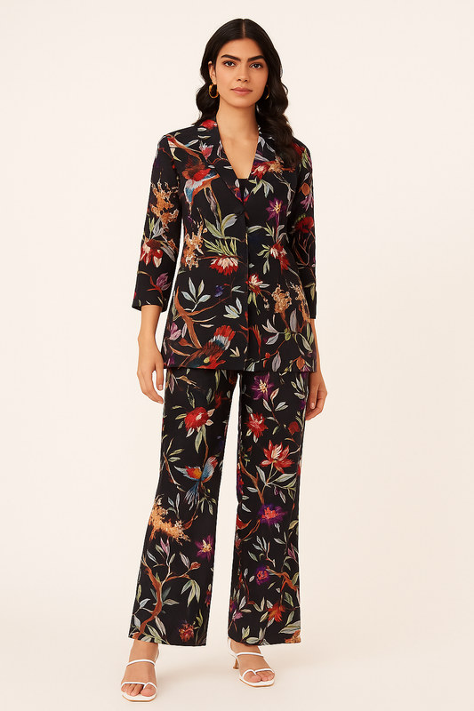 Noor Noir Floral Hand Printed Women Cotton Co-Ord Set 