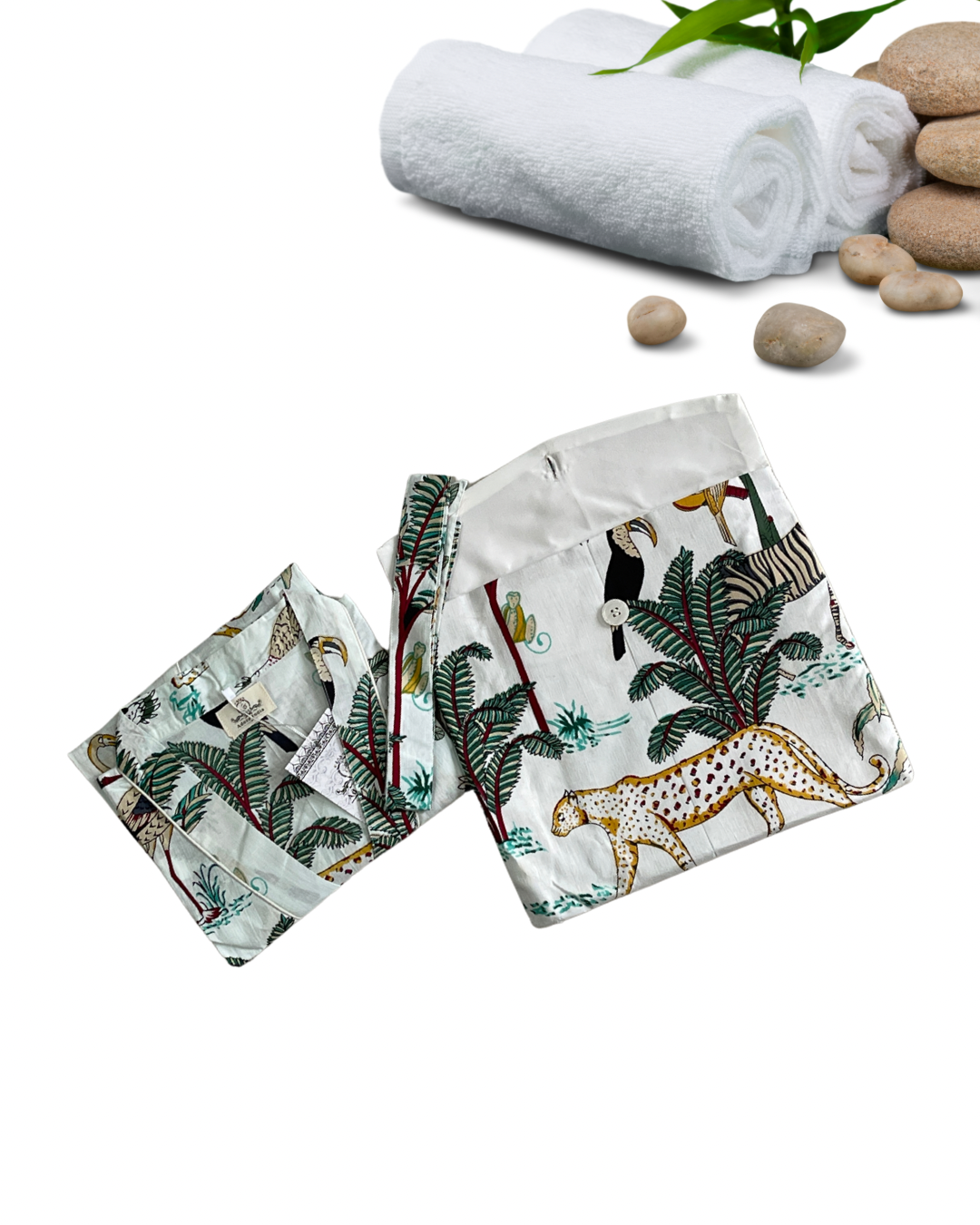 Beautiful Cotton Safari Animal Printed White Kimono Kaftan Bathrobe