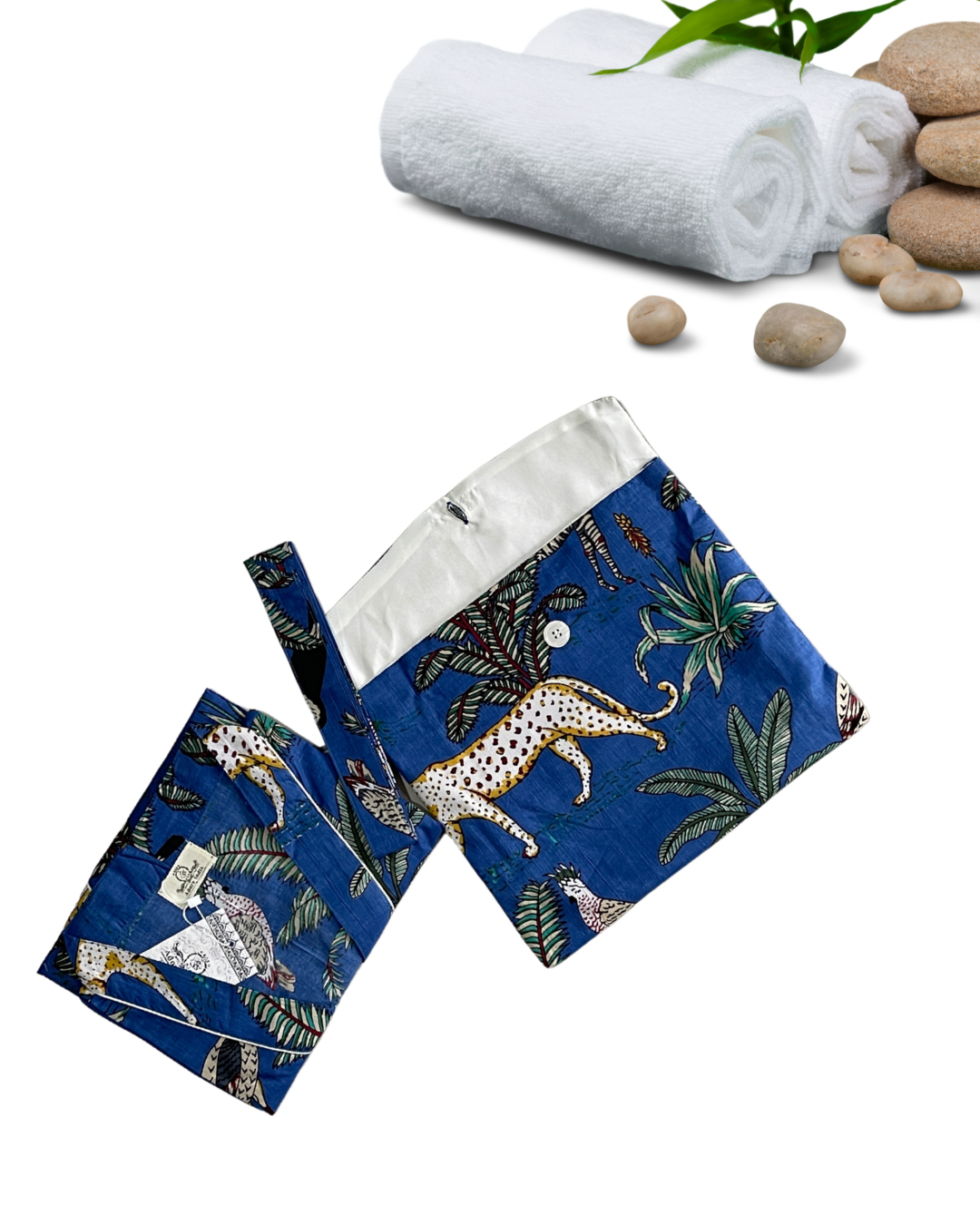 Beautiful Cotton Safari Animal Printed Deep Blue Kimono Kaftan Bathrobe