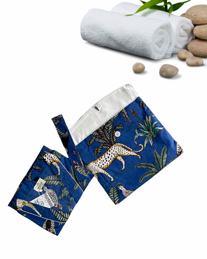 Beautiful Cotton Safari Animal Printed Deep Blue Kimono Kaftan Bathrobe