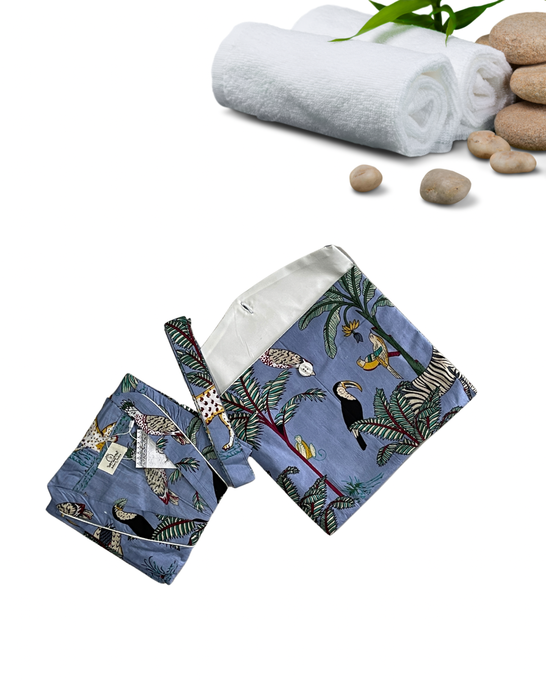 Beautiful Cotton Safari Animal Printed Dusty Blue Kimono Kaftan Bathrobe