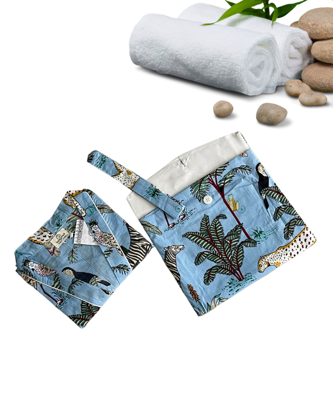 Beautiful Cotton Safari Animal Printed Sky Blue Kimono Kaftan Bathrobe