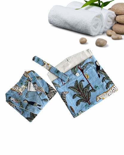 Beautiful Cotton Safari Animal Printed Sky Blue Kimono Kaftan Bathrobe