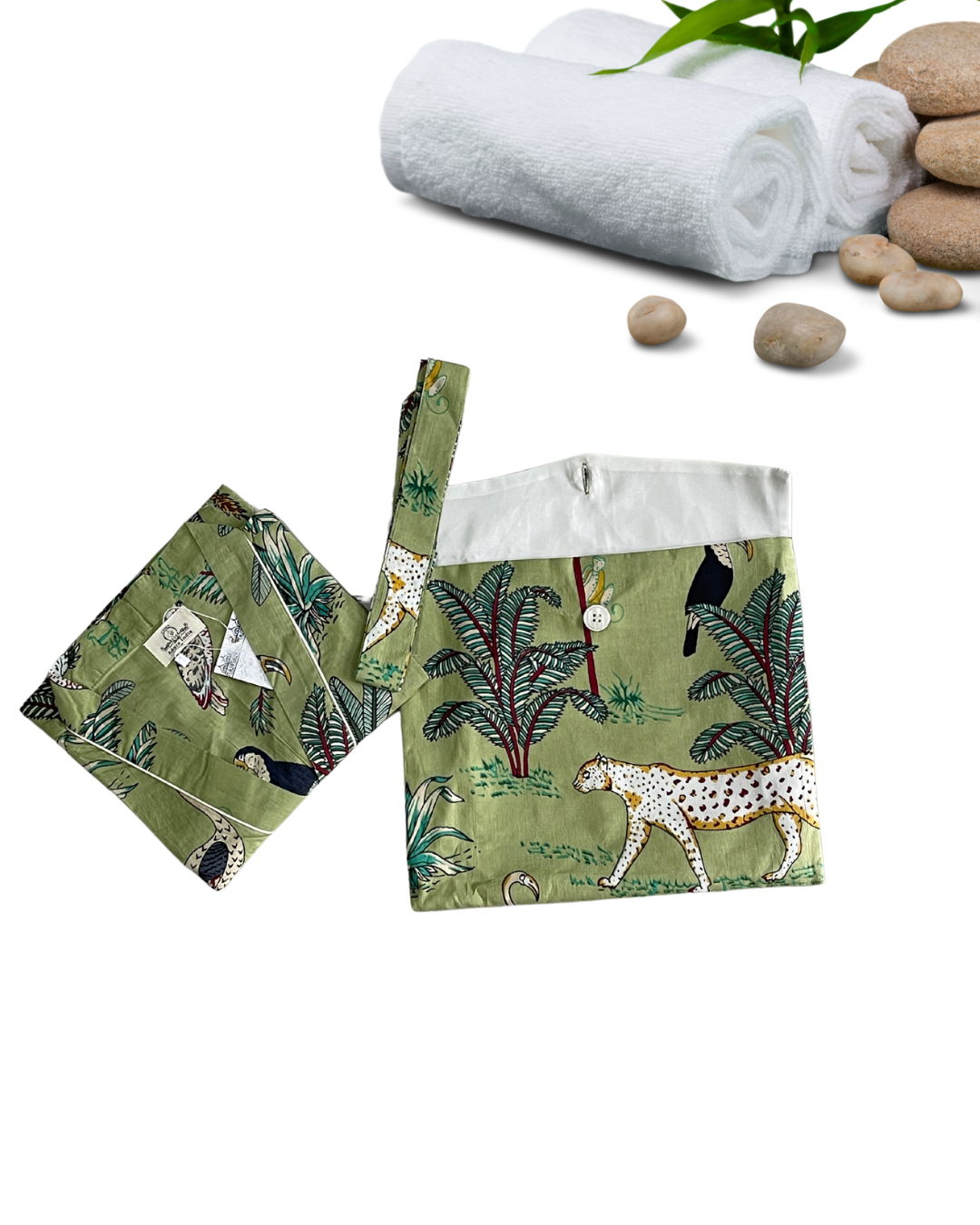 Beautiful Cotton Safari Animal Printed Olive Green Kimono Kaftan Bathrobe