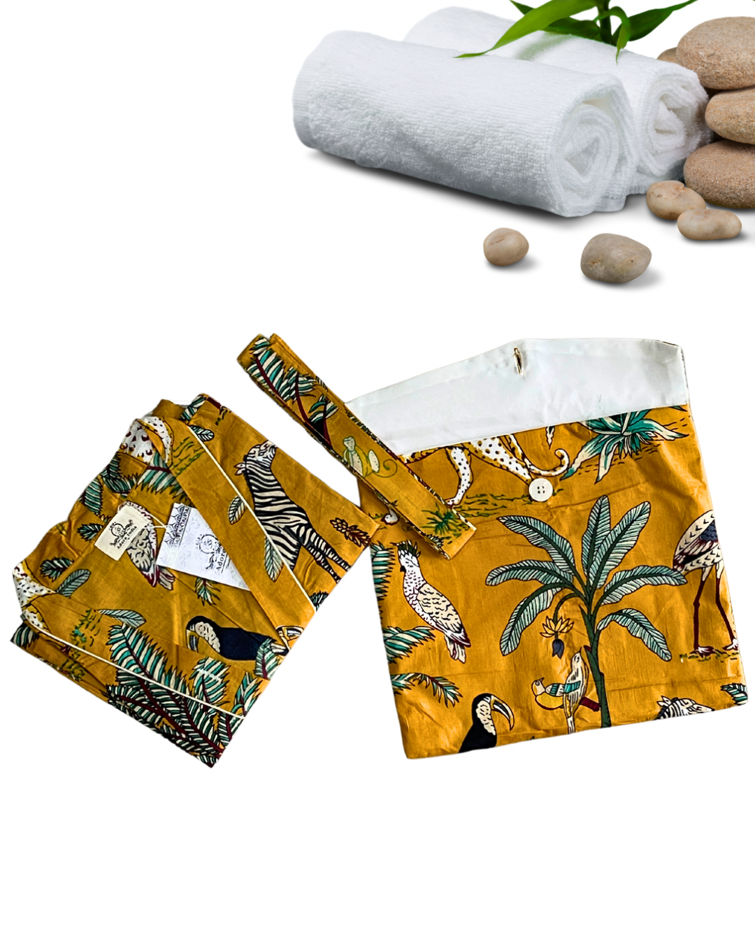 Beautiful Cotton Safari Animal Printed Mustard Kimono Kaftan Bathrobe