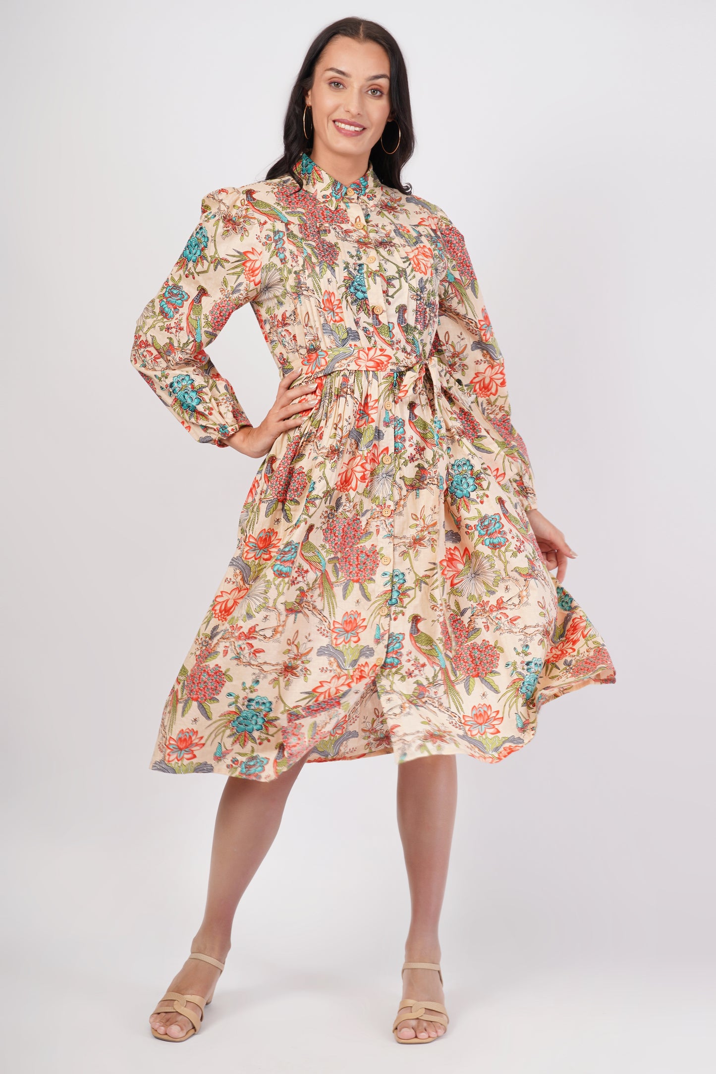 Tropical Avery Pleated Cotton Dress – Bird & Bloom Shirt Midi